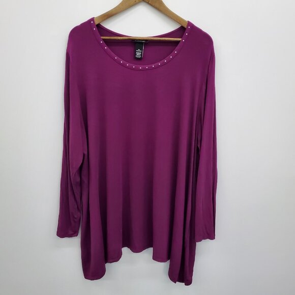 Catherines AnyWear Womens 2X Tunic Top Scoop Neck Long Sleeve Studded Purple - Picture 3 of 16